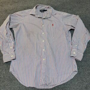 Polo Ralph Lauren Mens Classic Fit Striped Button Down Shirt Red White Blue M